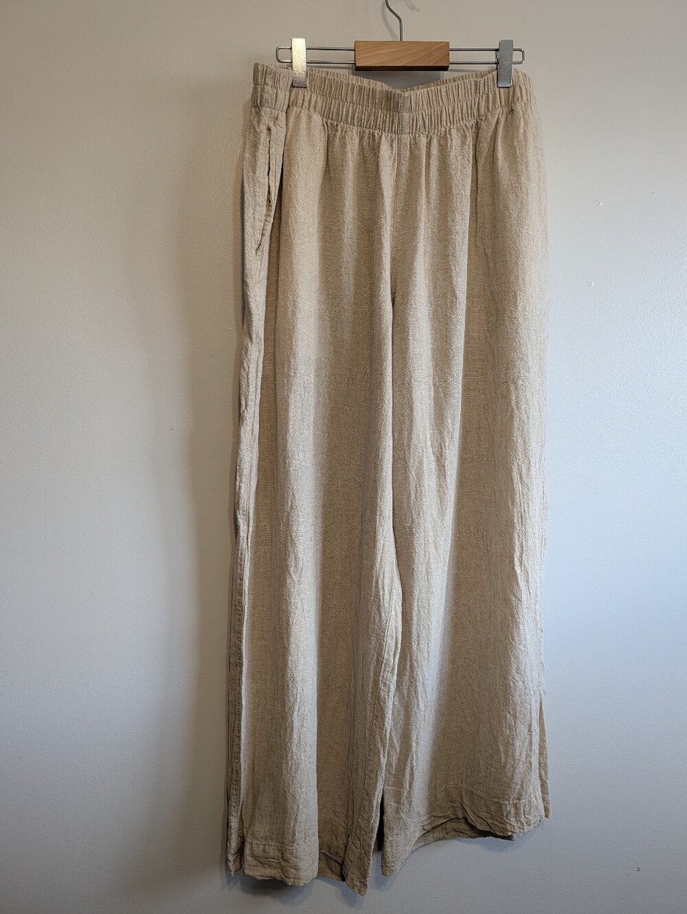 Old Navy Beige Linen-Blend High Rise Super Wide Leg Pants M